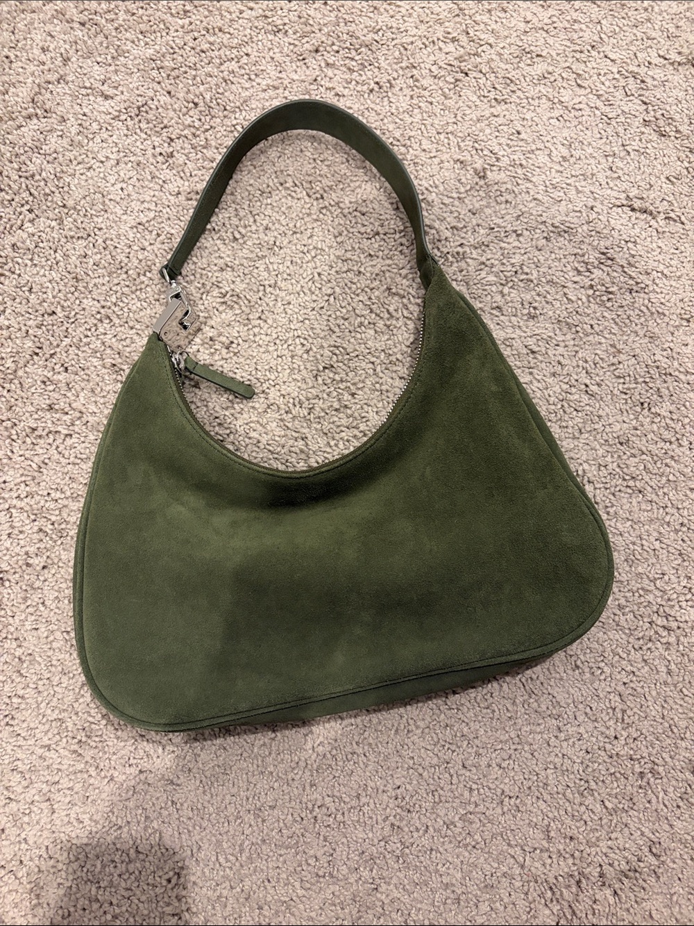 Staud Sylvie Olive Suede Shoulder Bag - Picture 7 of 8